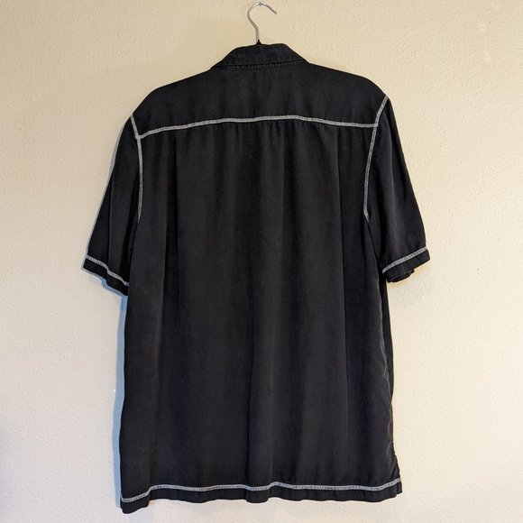 Nat Nast 100% Silk Short Sleeve Button Up Shirt Black Mens Size L - Picture 3 of 14